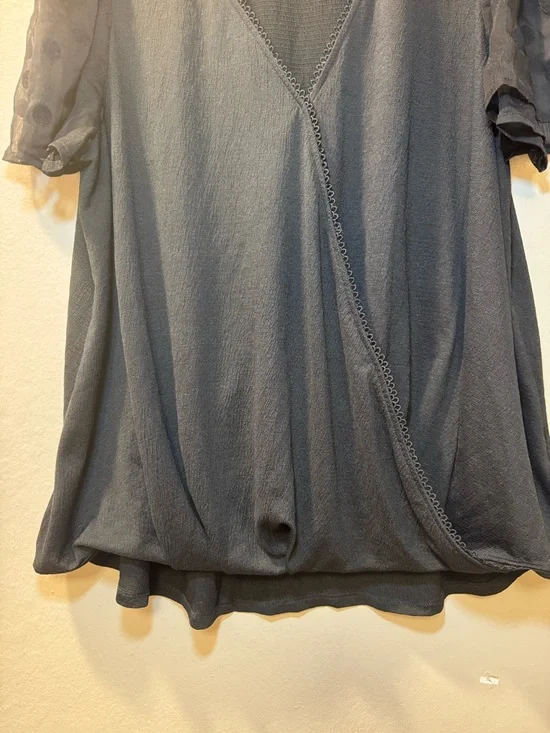 Black Wrap-Front Short Sleeve Blouse - Picture 3 of 7